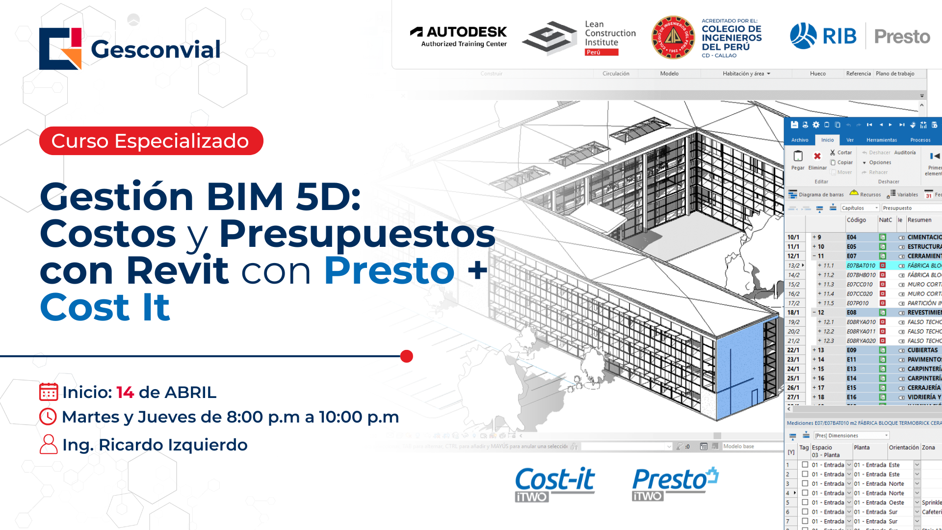 Gestión BIM 5D: Costos y Presupuestos con Revit, Presto + Cost It