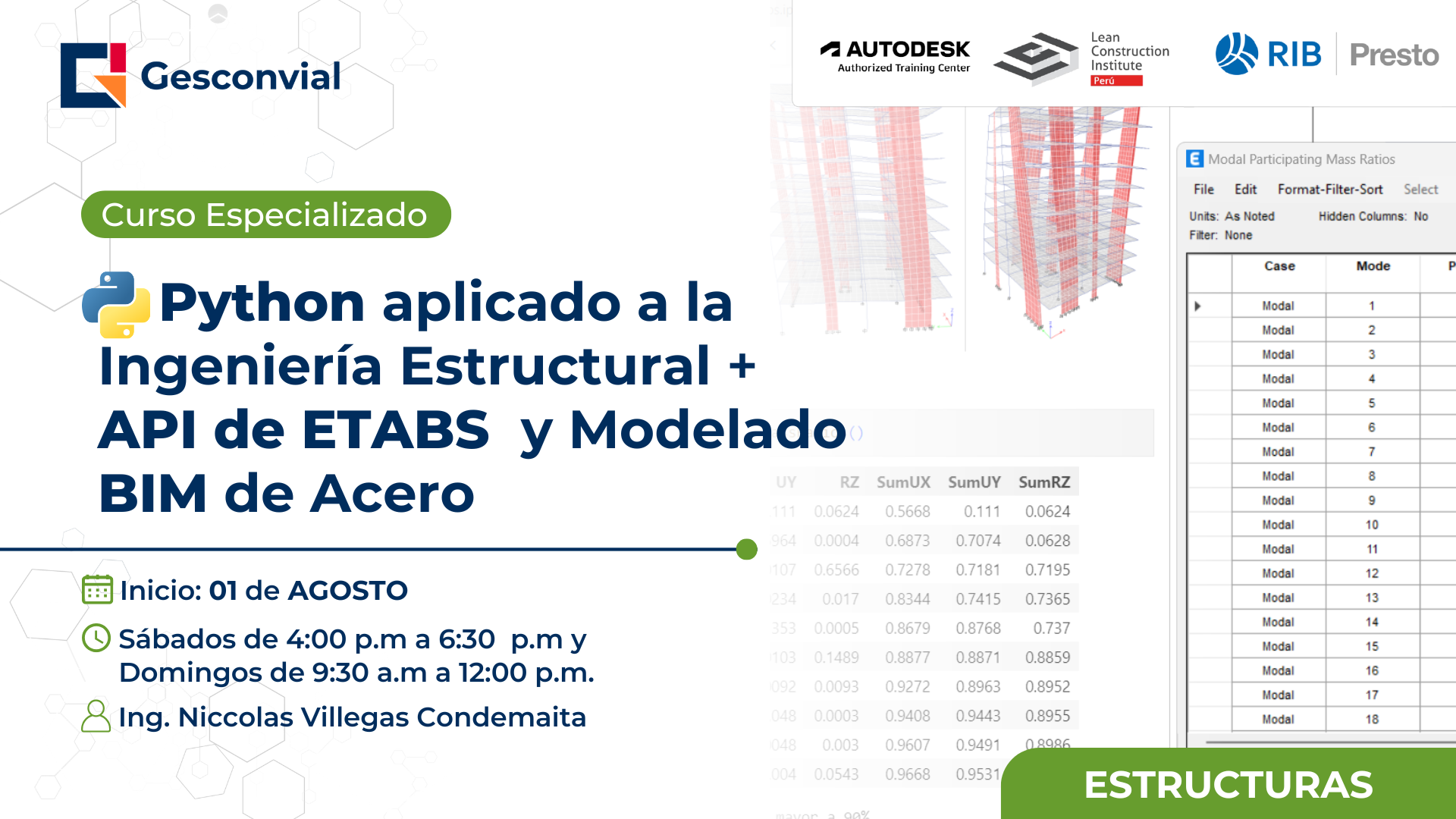 Python Aplicado a la Ingeniería Estructural + API de ETABS y Modelado BIM de Acero