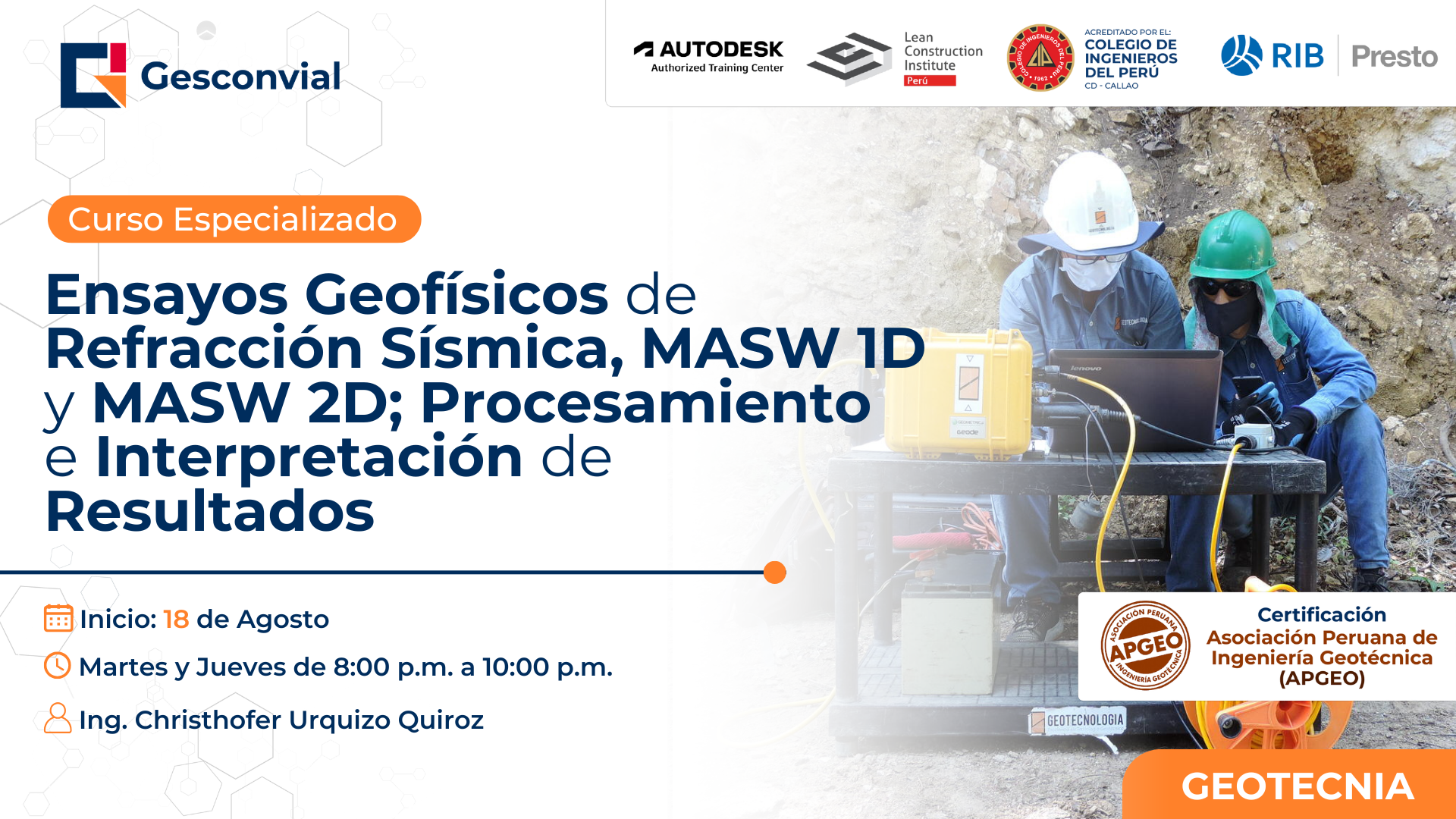 Ensayos Geofísicos de Refracción Sísmica, MASW 1D y MASW 2D; Procesamiento e Interpretación de Resultados