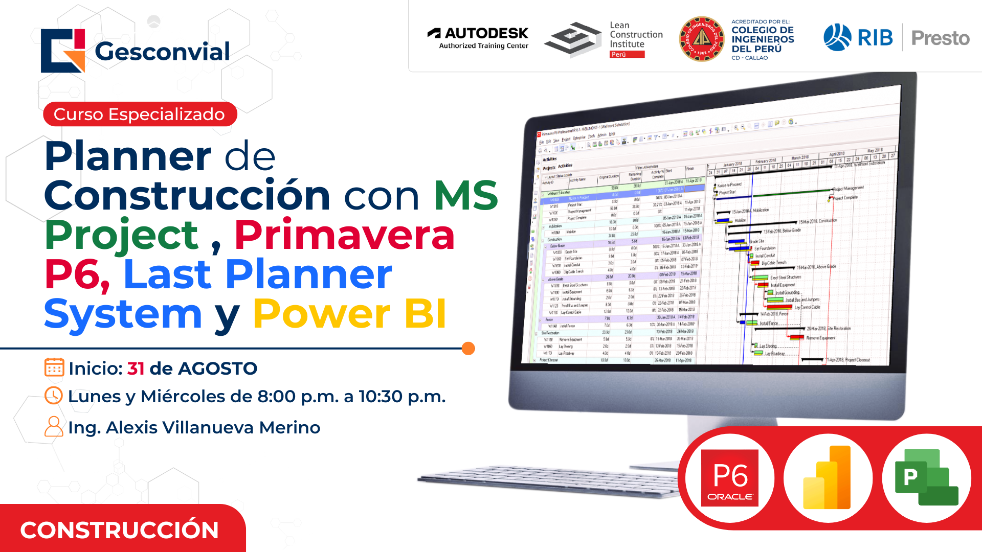 Planner de Construcción con MS Project, Primavera P6, Last Planner System y Power BI